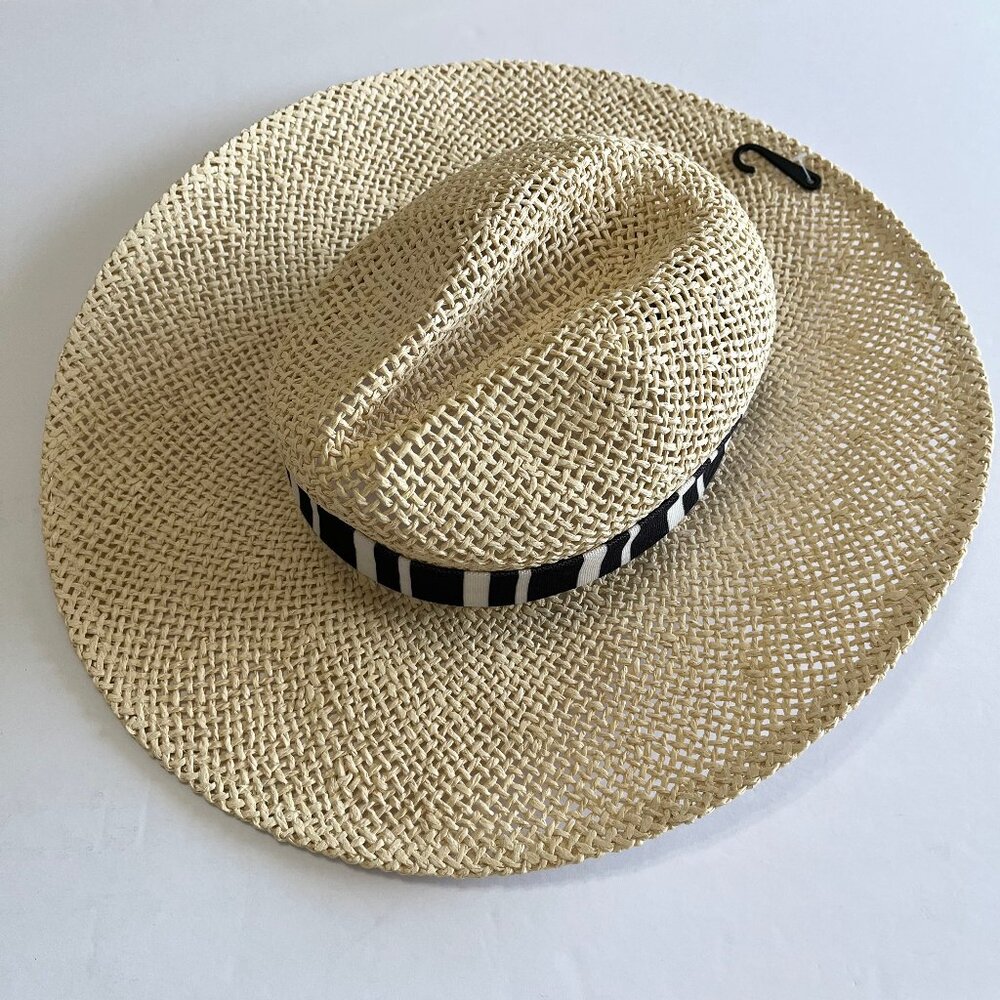 Ann Taylor LOFT Straw Structured Black White Fabric Band Hat S/M #767502 - Picture 5 of 10